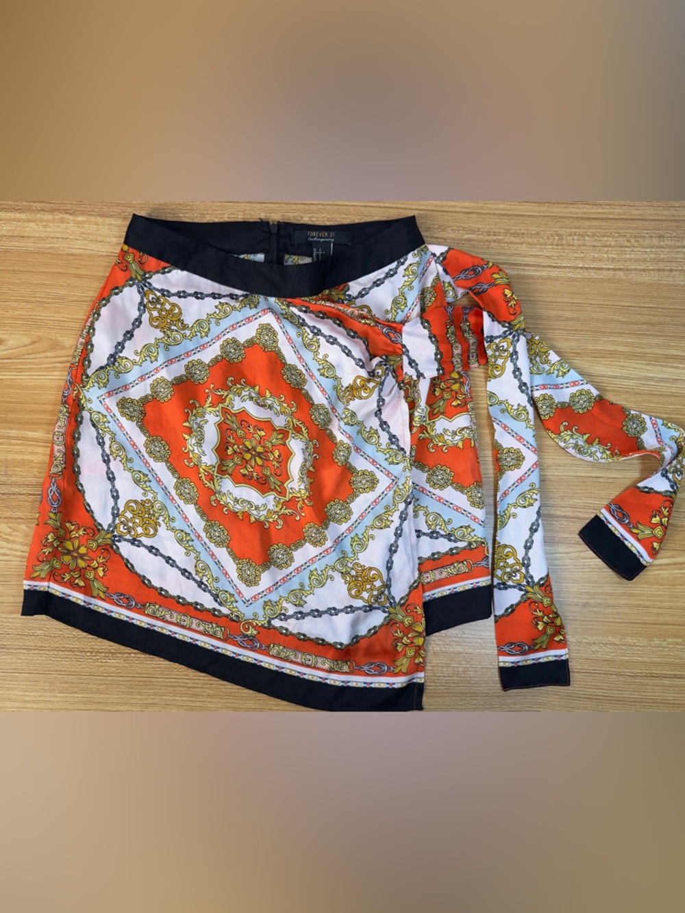 Forever 21 Orange, White and Black Printed Wrap Skirt